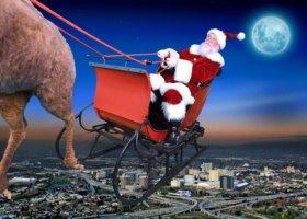 Santa Dale flying his sleigh over San Jose